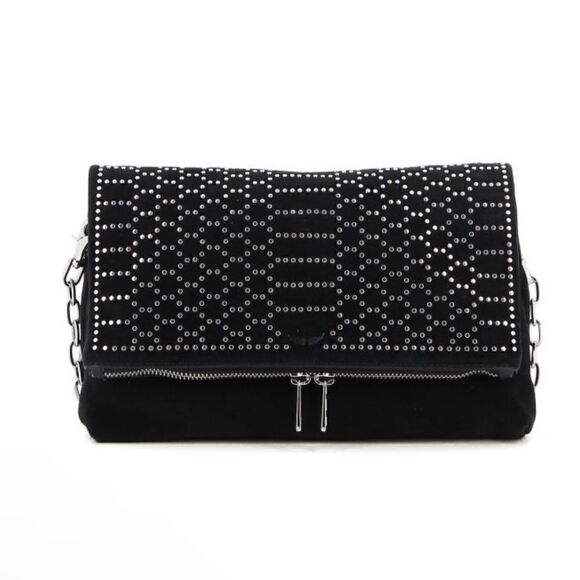 ZADIG&VOLTAIRE Rock Suede Scale Studs Black bag clutch Missing chain - Picture 1 of 10